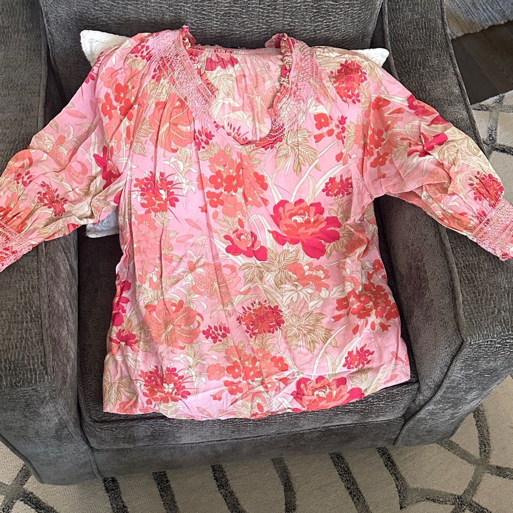 Talbots Vibrant Pink and Red Floral Blouse